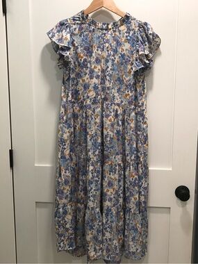 Pinch Blue, Cream and Brown Floral Dress